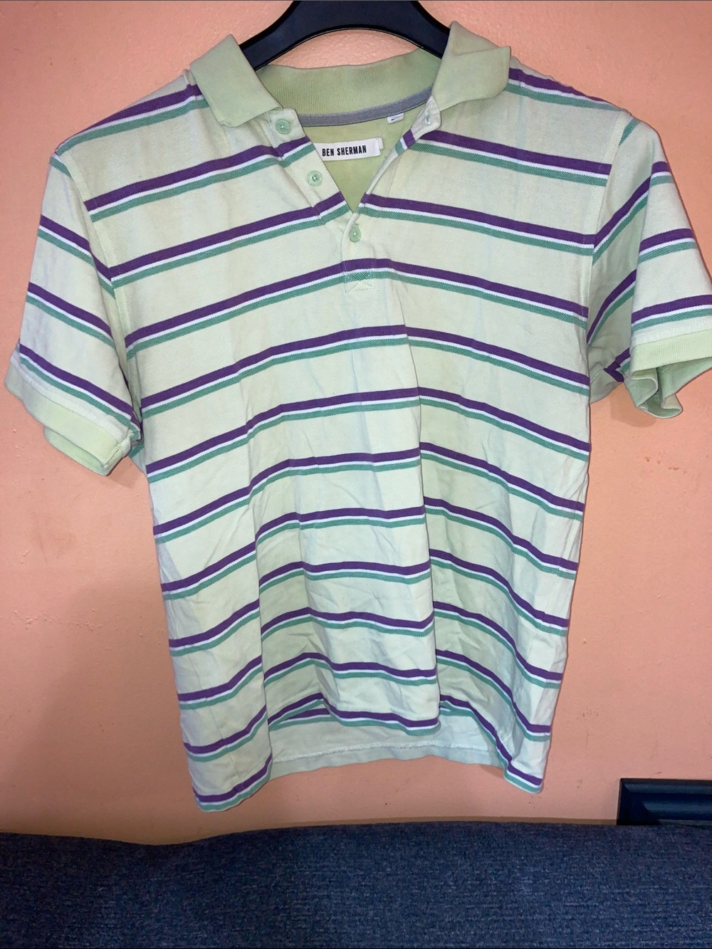 Ben Sherman Pastel Mint Polo with Lavender & Teal Stripes